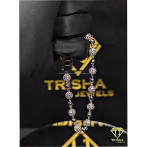 Bracelet classique à maillons sphériques sertis de diamants Moissanite VVS en argent 925, bijoux Hip Hop unisexe par Trisha Jewels - Product Image 3