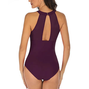 Maillot de bain une pièce push-up pour femme, coupe haute, uni, avec logo frontal, en polyester et élasthanne - Product Image 6