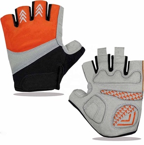Gants de cyclisme mi-doigts orange et gris en polyester et coton, unisexes, d'été, à enfiler, respirants, en maille, pour le cyclisme - Product Image 4