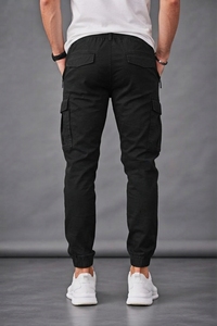 Nouveau pantalon cargo décontracté pour homme en toile noire, avec cordon de serrage, taille élastique, plusieurs poches, respirant, style décontracté, été - Product Image 2