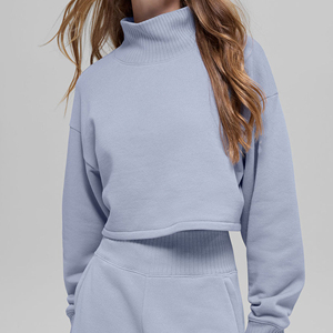 Sweat-shirt court en coton à manches longues pour femme, imprimé, décontracté, à épaules tombantes, tendance - Product Image 5