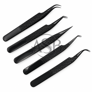Pince à épiler professionnelle japonaise en acier inoxydable, entièrement noire, avec pointe diamantée, testée à la main, marque privée - Product Image 1