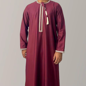 Wholesale Premium Cotton Stand Collar Modest <b>Men's</b> Loose Fit <b>Thobe</b> Islamic Eid Plus Size Floor Length Short Sleeve Quick Dry - Product Image 5