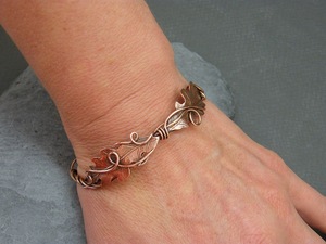 Handmade Oak Leaf <b>Copper</b> <b>Bangle</b>: Adjustable Wire Wrapped Bracelet - Product Image 5
