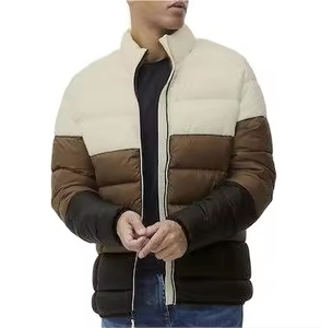 Manteau matelassé en laine écologique pour homme, beige, marron, noir, col montant, fermeture éclair sur le devant, coupe décontractée, vêtement d'extérieur en polyester - Product Image 1