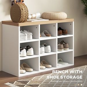 Ensemble 2-en-1 : Portemanteau blanc et banc à chaussures avec rangement pour 9 paires, pour entrée, couloir, buanderie, chambre à coucher - Product Image 5