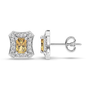 Boucles d'oreilles clous halo en diamant de laboratoire, or 10K 14K 18K, platine, argent, jaune, taille radiant, bijoux de mariée élégants - Product Image 2