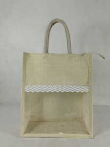 Sac cadeau en jute avec fenêtre transparente, deux poignées, sac de shopping réutilisable pour l'emballage de détail - Product Image 1