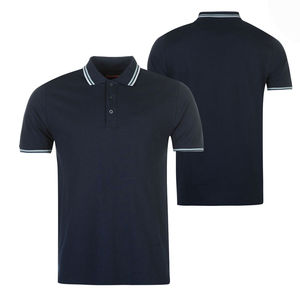 เสื้อโปโลแขนสั้นสีกรมท่าสำหรับผู้ชาย ผ้าคอตตอนปิเก้สีพื้น สวมใส่สบาย ดีไซน์ติดกระดุม ทรงปกติ - Product Image 1
