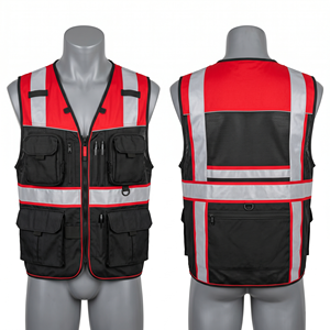 Heavy Duty 200 GSM Breathable Polyester Mesh Safety Work <b>Vest</b> Black <b>White</b> Panel Design Custom Logo - Product Image 6