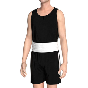 Uniforme de Boxeo Premium 100% Poliéster Satinado, Personalizado en Contraste Blanco y Negro, Conjunto de Camiseta sin Mangas y Pantalones Cortos para Hombre - Product Image 1