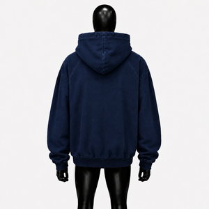 <b>Vintage</b> Washed Navy Blue <b>Oversized</b> Zip Up Hoodie Men Streetwear Loose Fit Heavyweight Full Zipper Hooded <b>Sweatshirt</b> With Pockets - Product Image 2