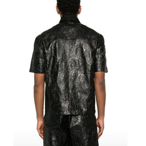 Turn-<b>down</b> Collar Winter High Street Style Short Sleeve Leather Shirts Custom Logo Hot Selling Shirt For Men's - Product Image 2