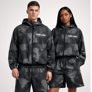 Custom Unisex Camo Windbreaker Jacket and Shorts <b>Set</b> Matching Windbreaker Shorts Couple <b>Set</b> Two Piece Windbreaker <b>Set</b> - Product Image 1