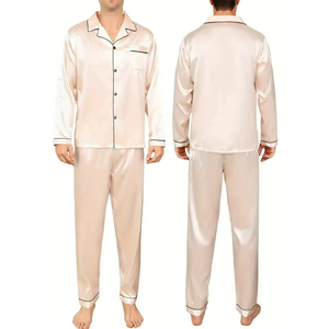 <b>Men's</b> Casual Home Wear Two Pieces Sleepwear <b>Set</b> Long Sleeve Button Shirt Top Long Pants Loungewear <b>Men's</b> Ice Silk <b>Pajamas</b> <b>Set</b> - Product Image 1