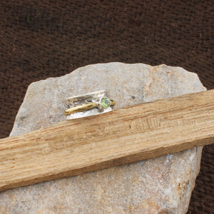 Natural Bezel Setting Two-Tone Gold Accent Meditation Anxiety Fidget <b>Spinner</b> <b>Ring</b> 925 Sterling Silver Hammered Band Unisex - Product Image 5