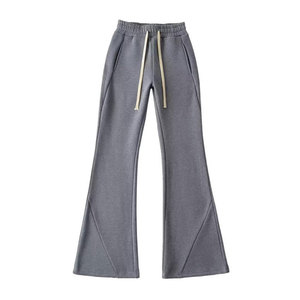 Women <b>Drawstring</b> Mid Waist Regular Fit Flared Fleece 100% Cotton Breathable Streetwear Athletic <b>Trousers</b> - Product Image 2