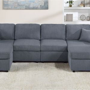 Moderno e Splendido Set Divano Componibile in Velluto a Coste Grigio Scuro 2 Pezzi LAF e RAF con Chaise Longue Senza Braccioli e Divanetto per Soggiorno - Product Image 4