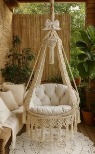 Silla Colgante de Macramé Estilo Boho, Hamaca Decorativa Hecha a Mano para Balcón, Asiento para Patio Interior y Exterior - Product Image 2