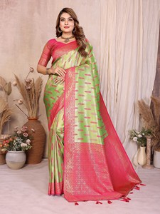 Modern Banarasi <b>Tissue</b> Silk Floor-Length Saree for <b>Wedding</b> Diwali & Party - Product Image 6
