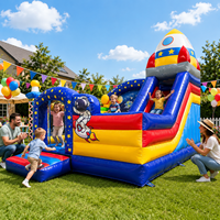 Château gonflable commercial sur le thème de l'espace avec toboggan aquatique et fusée, combo intérieur/extérieur pour enfants, idéal pour la location et les événements