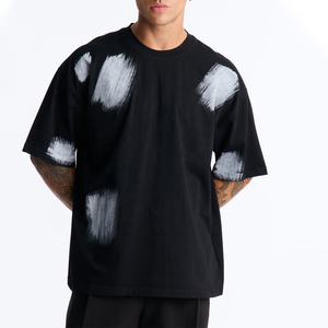 Custom Men's Heavyweight 350g Terry <b>Fabric</b> Screen Print Short Sleeve Loose Fit T-Shirt-100% Cotton Blank <b>Paint</b> Stroke T-Shirt - Product Image 1