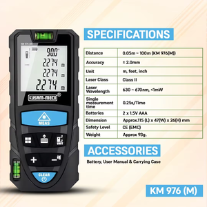 Télémètre laser numérique professionnel de haute précision 100 m 2,0 mm (mètre) léger et précis longue portée KUSAM KM 976 - Product Image 2