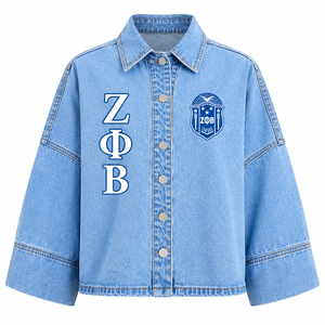 Vêtements de la sororité Zeta Phi Beta en gros : Veste en jean brodée pour femme, chemise, et articles grecs - Product Image 4