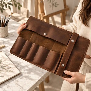 Porte-crayons en cuir de qualité supérieure, organiseur d'outils de dessin, logo personnalisé, accessoire d'artiste personnalisé, prix de gros - Product Image 5