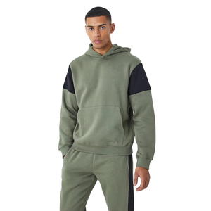 Ensemble de survêtement à capuche pour homme, couleur olive, blocs de couleur, manches longues, vêtements de sport décontractés, respirant, pour l'automne - Product Image 1
