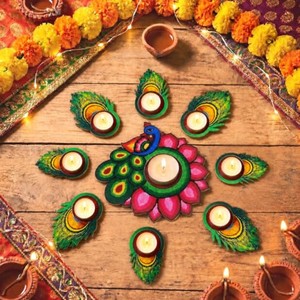 Handcrafted Rosewood Peacock Diya <b>Lantern</b> Set - Wholesale Decorative Oil Lamps India - Product Image 2