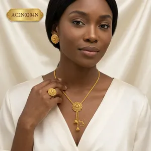 Parure de collier classique en laiton plaqué or longue, en forme de fleur, avec chaîne maille forçat, pour mariages, fêtes et cadeaux de fiançailles - Product Image 3