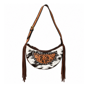 Handcrafted Hair On Cowhide Leather Western Shoulder Bag Tooled Leather Hobo <b>Purse</b> Fringe Handbag Adjustable Strap Everyday - Product Image 1