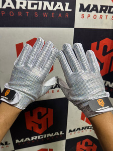 Custom White Rhinestone Full Finger <b>Gloves</b> Glitter Trim PU Material Unisex Performance Wear All Seasons American Football <b>Gloves</b> - Product Image 3