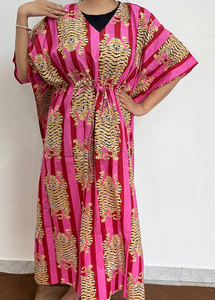 Vestido Kaftán de Algodón Estampado para Mujer, Corte Fluido, Estampados Atractivos, Construcción Ligera y Cómodo para Uso Diario - Product Image 3