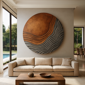 Sculpture murale ronde en bois sculptée à la main, relief ondulé, art mural moderne, décoration organique, art mural en bois sculpté à la main, sculpture abstraite - Product Image 2