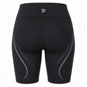 Pantalones Cortos Deportivos Casuales Negros de Cintura Baja con Detalles Grises, Transpirables, de Spandex y Algodón Sin Tejer, Corte Regular, Color Sólido, Tipo Lona - Product Image 2