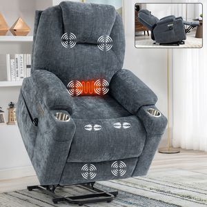 Poltrona Reclinabile Elettrica in Ciniglia Resistente fino a 160 kg con Massaggio a Vibrazione a 8 Punti e Meccanismo di Riscaldamento Lombare - Product Image 1