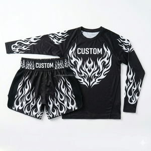 Ensemble de shorts et rashguard de Muay Thai personnalisés en gros, sublimation OEM, vêtements d'entraînement MMA pour la gym, fournisseur à faible MOQ, shorts et t-shirts de Muay Thai - Product Image 3