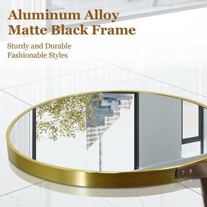 20 Inch Round Wall Mounted Vanity <b>Mirror</b> with Leather Strap and <b>Gold</b> Frame - Product Image 3