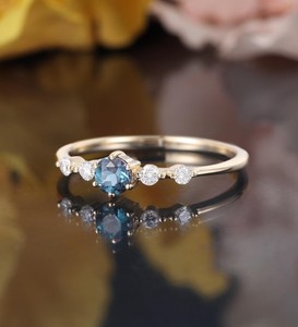 Bague de fiançailles en argent sterling et or 14 carats avec pierre précieuse Alexandrite à changement de couleur, bijou de luxe vintage pour mariage, cadeau pour elle - Product Image 4