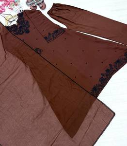 New Variety Designer Satin Mul-Chanderi with Embroidered Readymade Bell-Sleeve <b>Kaftan</b>-Pant & Dupatta Set Supplier from Surat - Product Image 6