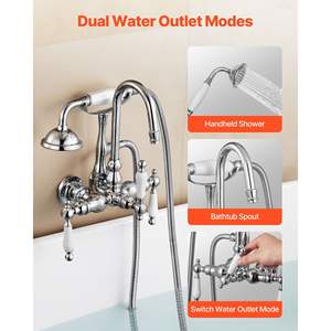 <b>Polished</b> <b>Chrome</b> Wall-Mounted Clawfoot Tub Faucet Handheld Shower 59\" Long Hose Gooseneck Spout Modern Bath Shower Faucets - Product Image 4