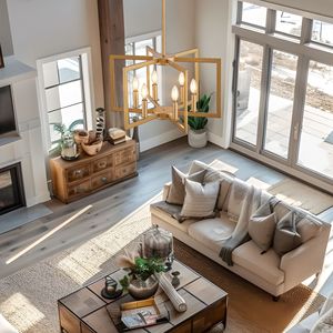 Lampadario Moderno Dorato Geometrico a 6 Luci da 22 Pollici, Lampada a Sospensione Industriale in Metallo per Soggiorno, Sala da Pranzo o Cucina - Product Image 4