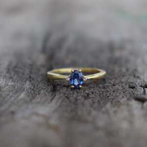Anillo de zafiro azul natural, plata de ley 925, chapado en oro de 14 quilates, hecho a mano, regalo de aniversario de bodas para ella - Product Image 3