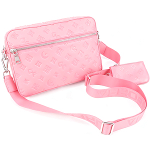 Original Brand Designer Women's Pink Floral Print Custom Logo Crossbody Bag with <b>Small</b> <b>Wallet</b> Charm and Zipper Closure - Product Image 5