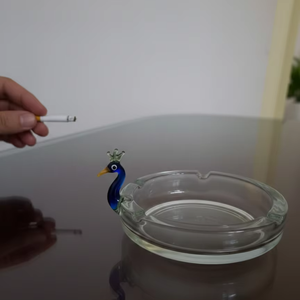 Handmade Glass <b>Ashtray</b> | Peacock Design | Portable Round Contemporary <b>for</b> Hotel Restaurant Home & <b>Car</b> Use | Tiny Glass World - Product Image 3