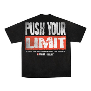 <b>Men's</b> Black Cotton Knitted T-Shirt Push Your Limit Print <b>Turtleneck</b> Short Sleeve Formal Regular Fit Front Logo - Product Image 1