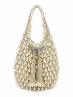 Sac unique, sac à perles, sac POTLI, doté d'un design artisanal orné de perles chatoyantes et de pompons élégants.