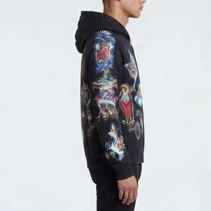 High Selling Custom Logo High Men's <b>Black</b> <b>Zip</b>-<b>Up</b> <b>Hoodie</b> With Religious Art Print Regular Fit Cotton Knitted Casual Autumn Wear - Product Image 3